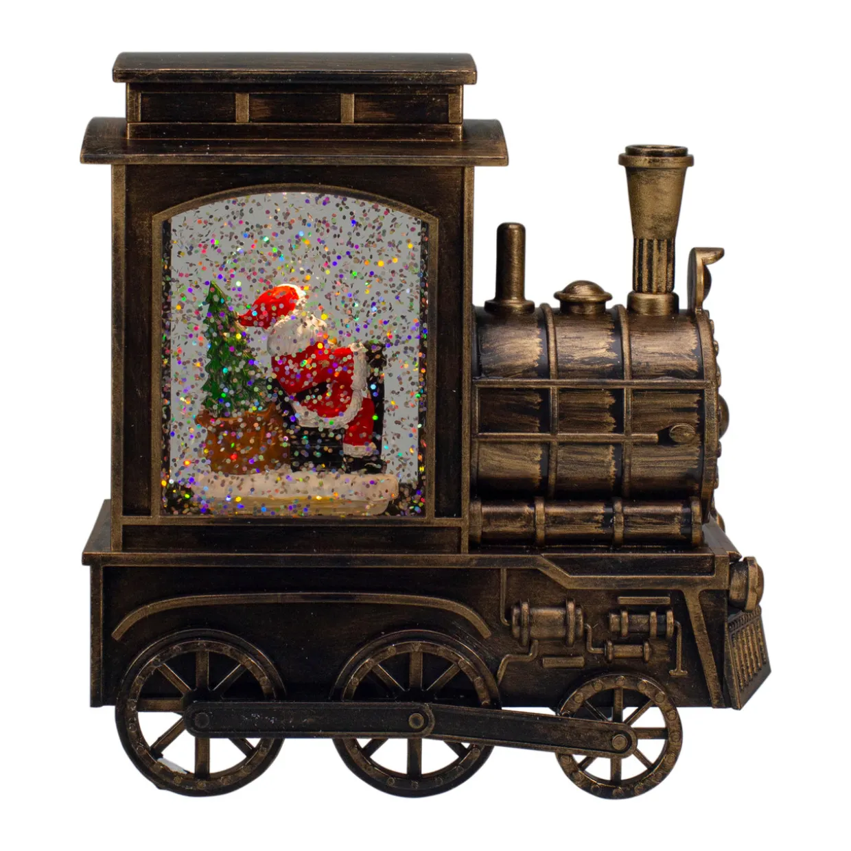 6.75" Lighted Black Train Christmas Snow Globe with Santa