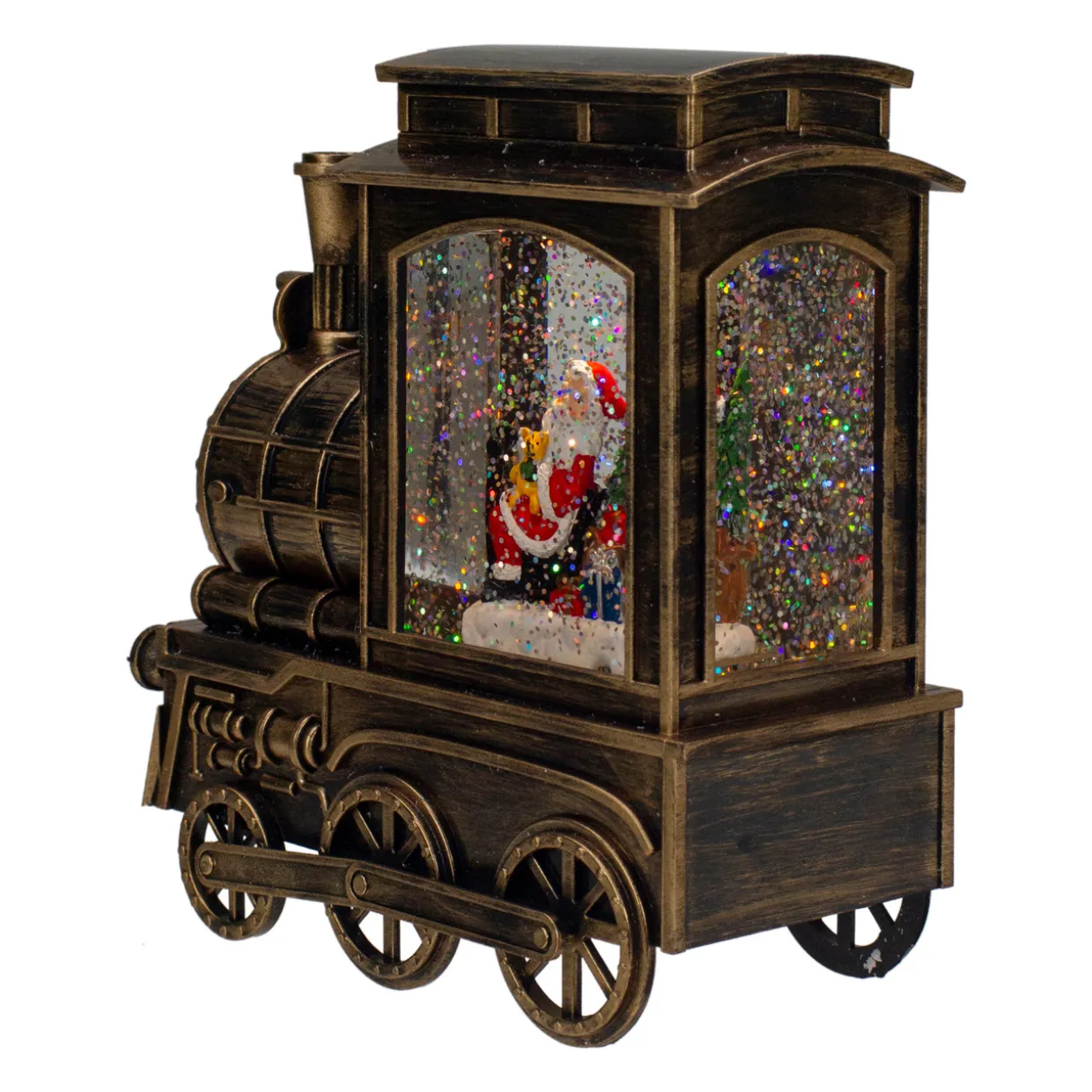 6.75" Lighted Black Train Christmas Snow Globe with Santa