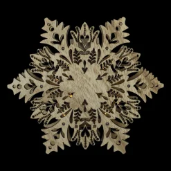 8.5" Lighted Brown Wooden Snowflake Christmas Tree Topper - Clear Lights