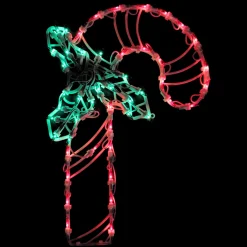 18" Lighted Candy Cane with Holly Christmas Window Silhouette Decoration