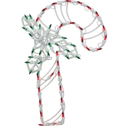 18" Lighted Candy Cane with Holly Christmas Window Silhouette Decoration