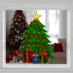 22.5" Lighted Christmas Tree with Presents Window Silhouette