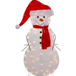 42" Lighted 2D Chenille Snowman in Santa Hat Outdoor Christmas Decoration