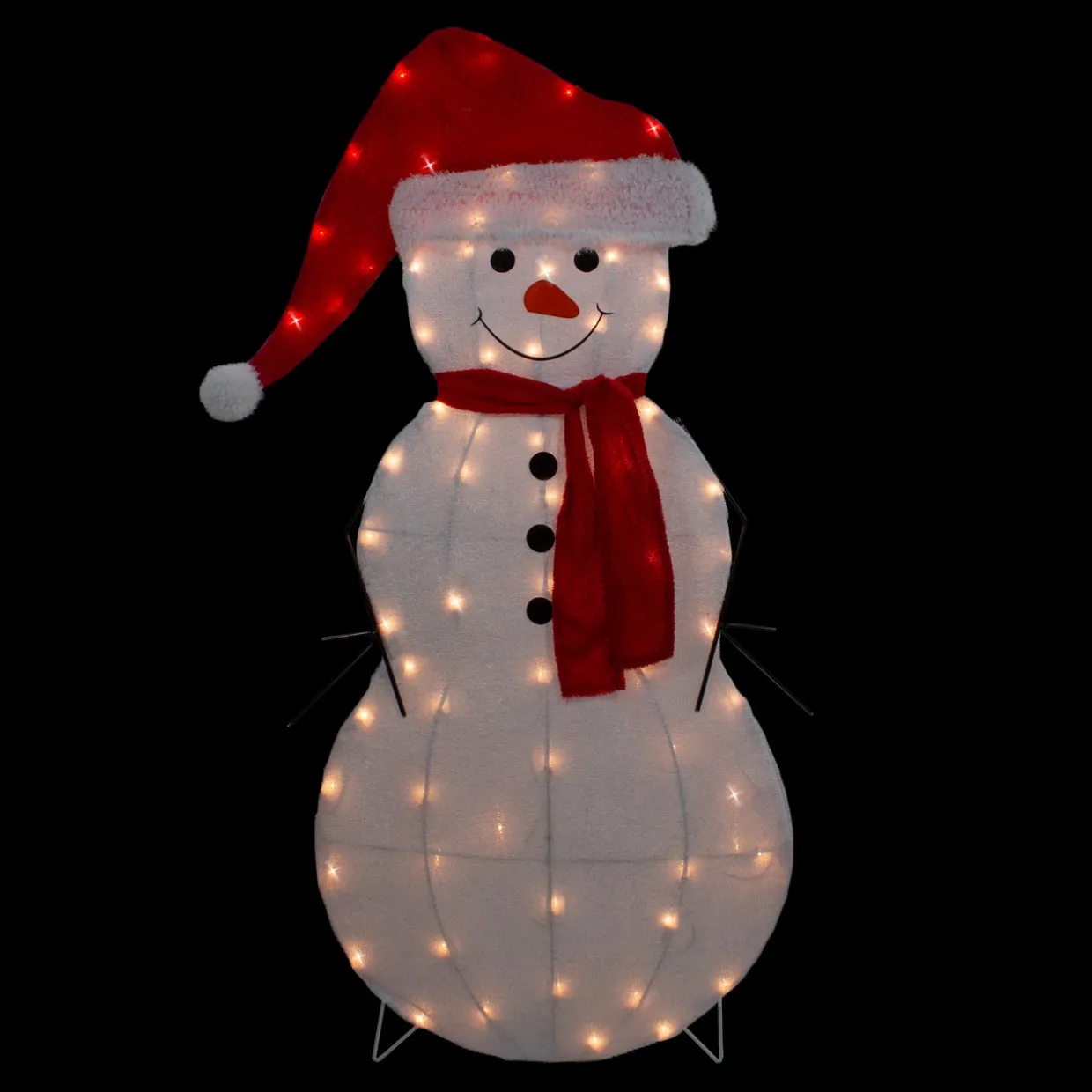 42" Lighted 2D Chenille Snowman in Santa Hat Outdoor Christmas Decoration