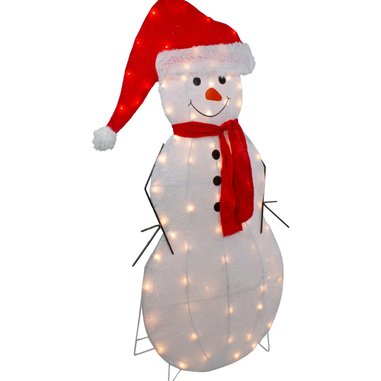 42" Lighted 2D Chenille Snowman in Santa Hat Outdoor Christmas Decoration