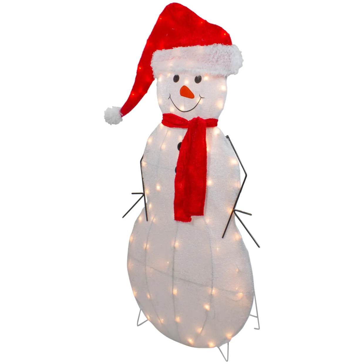42" Lighted 2D Chenille Snowman in Santa Hat Outdoor Christmas Decoration