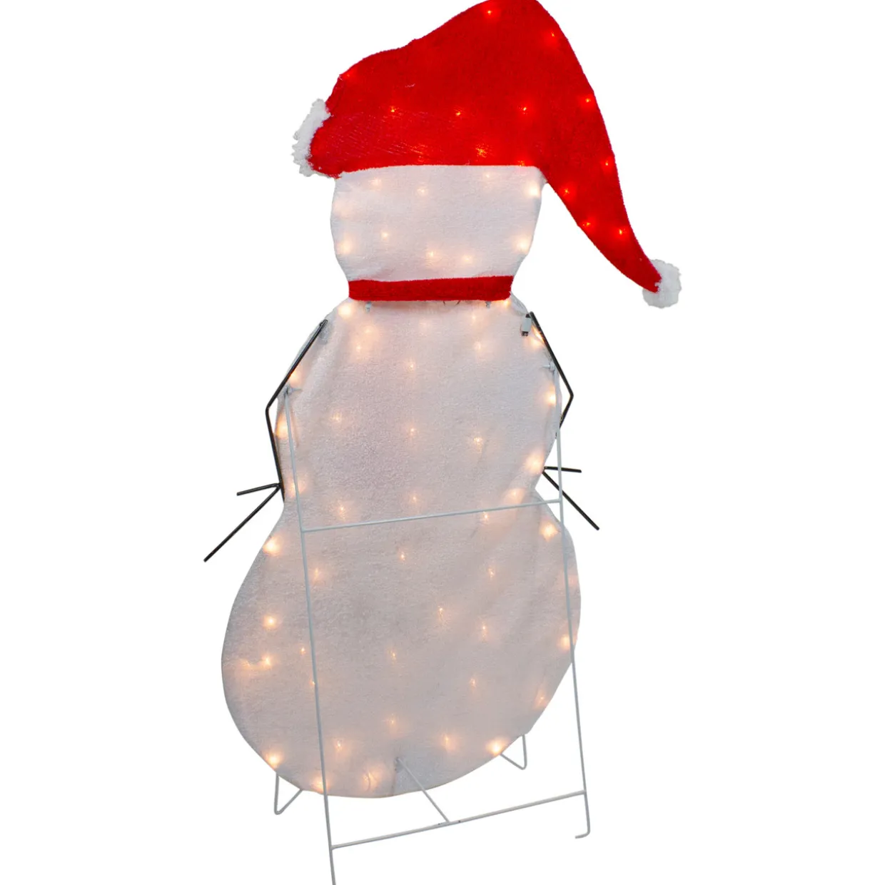 42" Lighted 2D Chenille Snowman in Santa Hat Outdoor Christmas Decoration