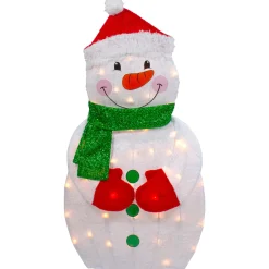 32" Lighted 2D Chenille Snowman with Scarf Outdoor Christmas Decoration