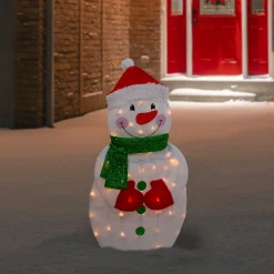 32" Lighted 2D Chenille Snowman with Scarf Outdoor Christmas Decoration