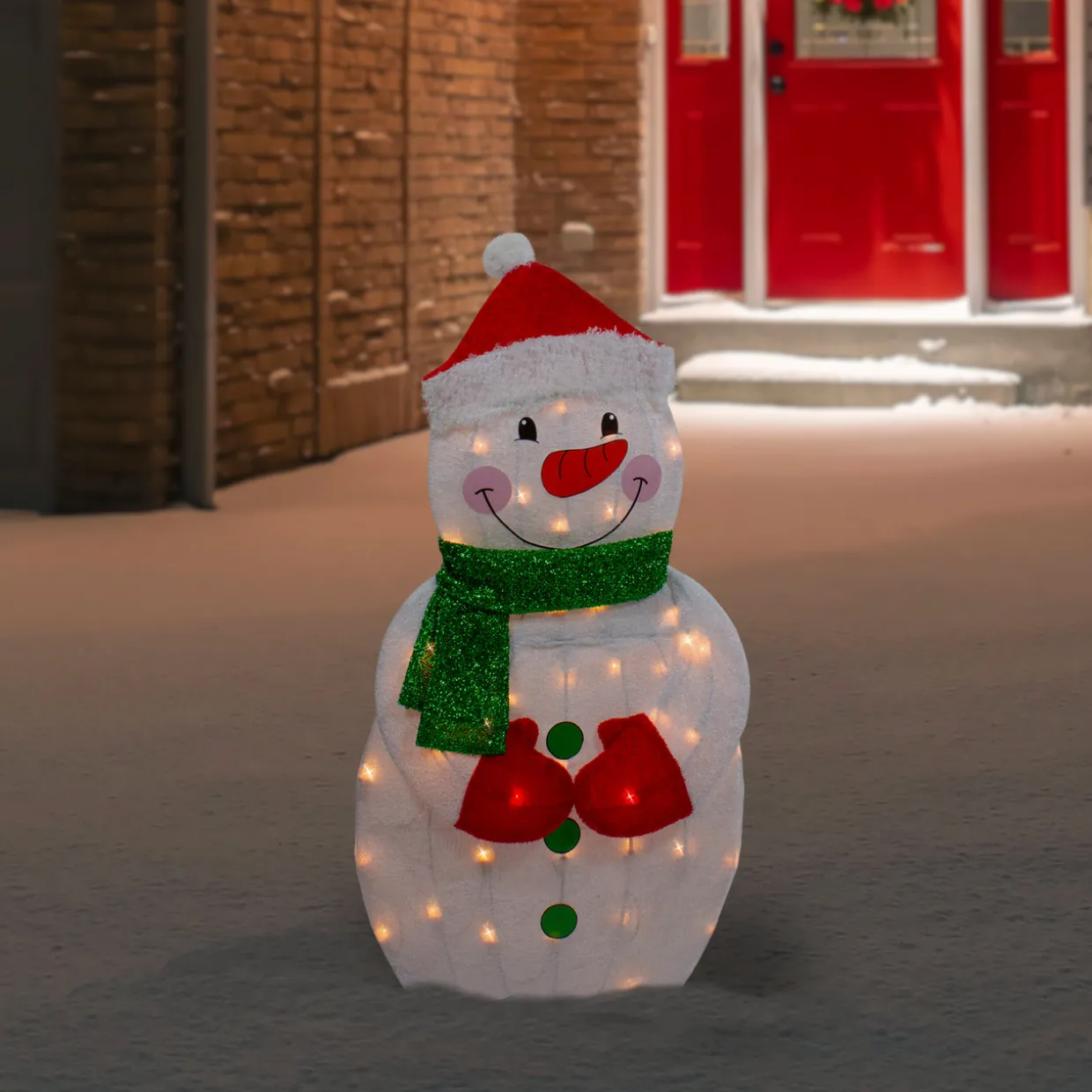 32" Lighted 2D Chenille Snowman with Scarf Outdoor Christmas Decoration