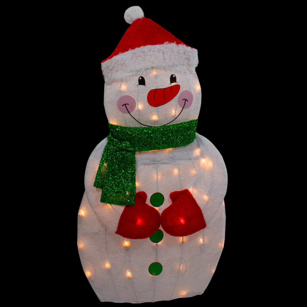 32" Lighted 2D Chenille Snowman with Scarf Outdoor Christmas Decoration