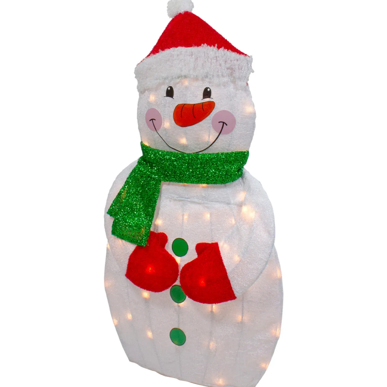 32" Lighted 2D Chenille Snowman with Scarf Outdoor Christmas Decoration