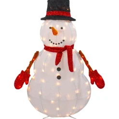 32" Lighted 3D Chenille Snowman in Top Hat Outdoor Christmas Decoration