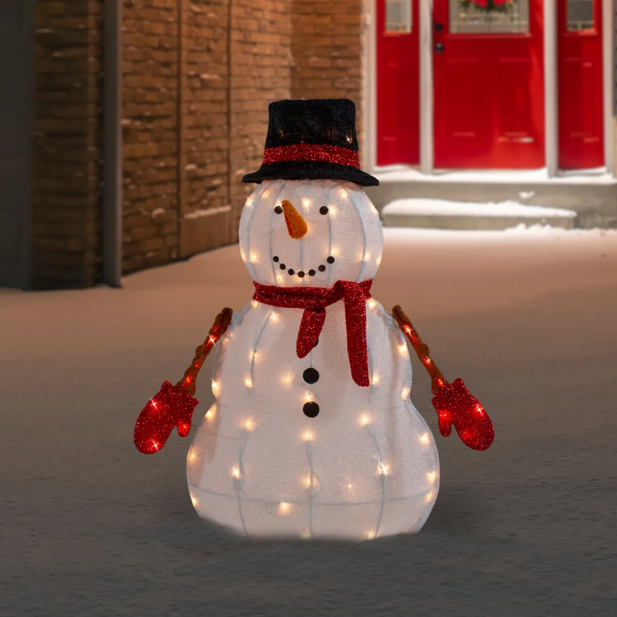 32" Lighted 3D Chenille Snowman in Top Hat Outdoor Christmas Decoration