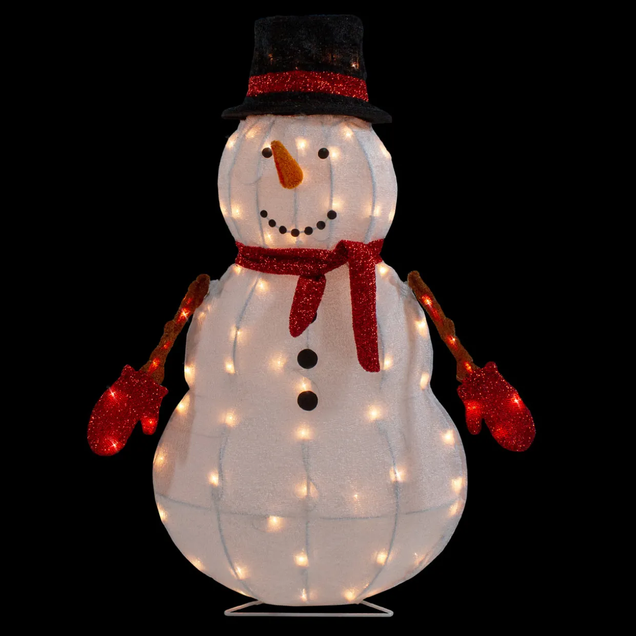 32" Lighted 3D Chenille Snowman in Top Hat Outdoor Christmas Decoration