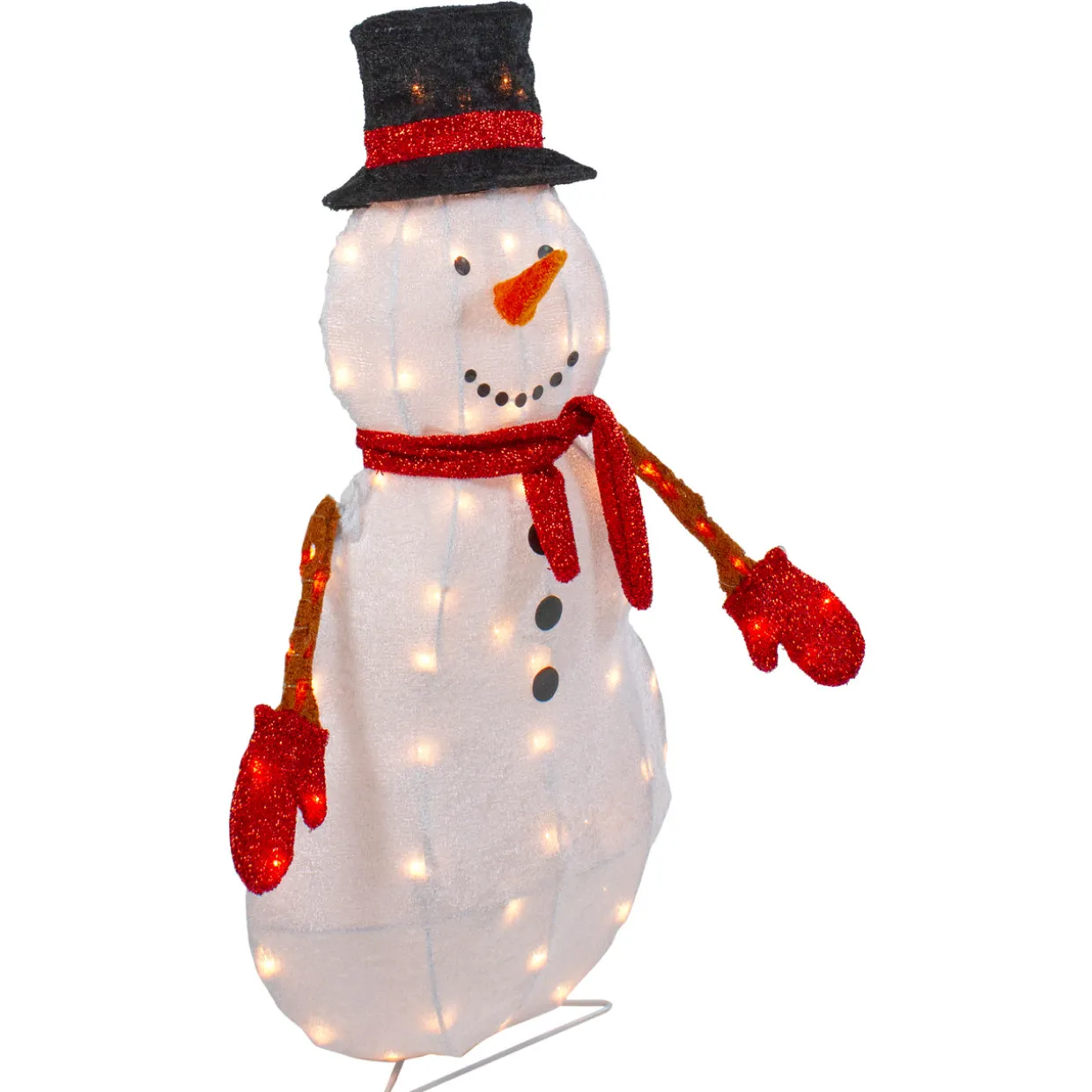 32" Lighted 3D Chenille Snowman in Top Hat Outdoor Christmas Decoration