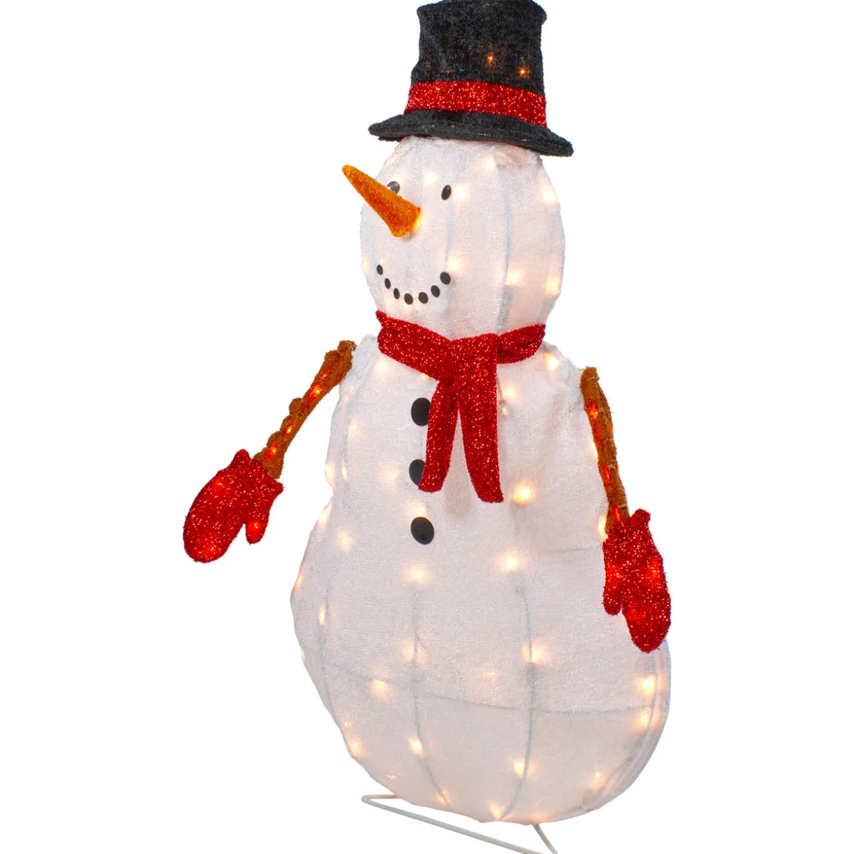 32" Lighted 3D Chenille Snowman in Top Hat Outdoor Christmas Decoration