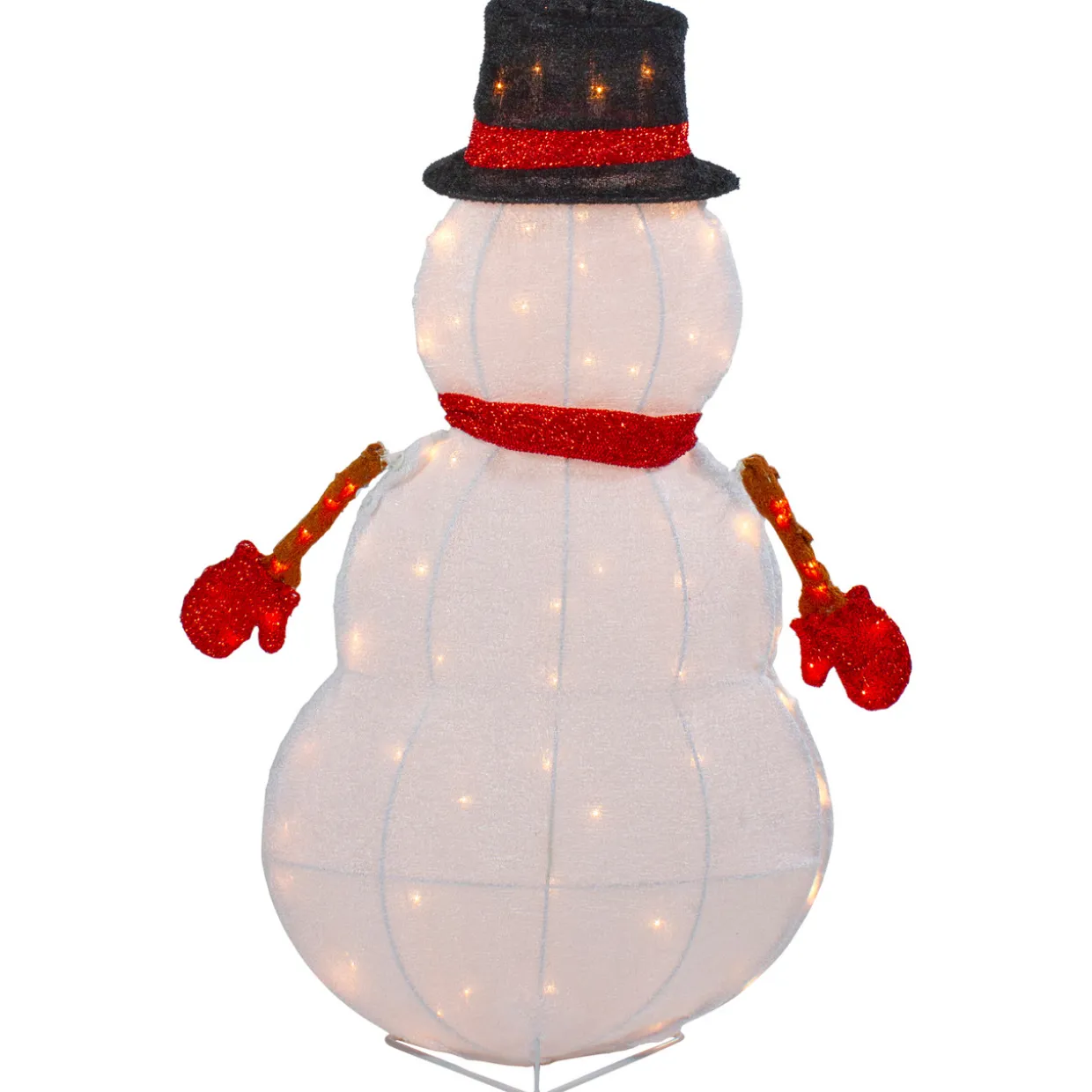 32" Lighted 3D Chenille Snowman in Top Hat Outdoor Christmas Decoration