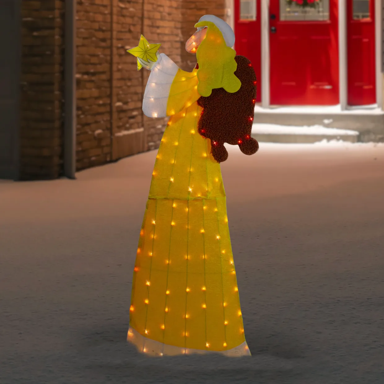 72" Lighted 2D Yellow Chenille Angel Outdoor Christmas Decoration