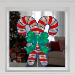 18.5" Lighted Double Candy Cane Christmas Window Silhouette