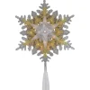 13.75" Lighted Gold and Silver Snowflake Christmas Tree Topper, Clear Lights