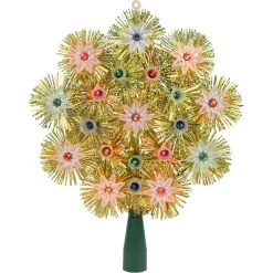 8" Lighted Gold Retro Tinsel Snowflake Christmas Tree Topper - Multi Lights