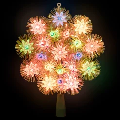 8" Lighted Gold Retro Tinsel Snowflake Christmas Tree Topper - Multi Lights