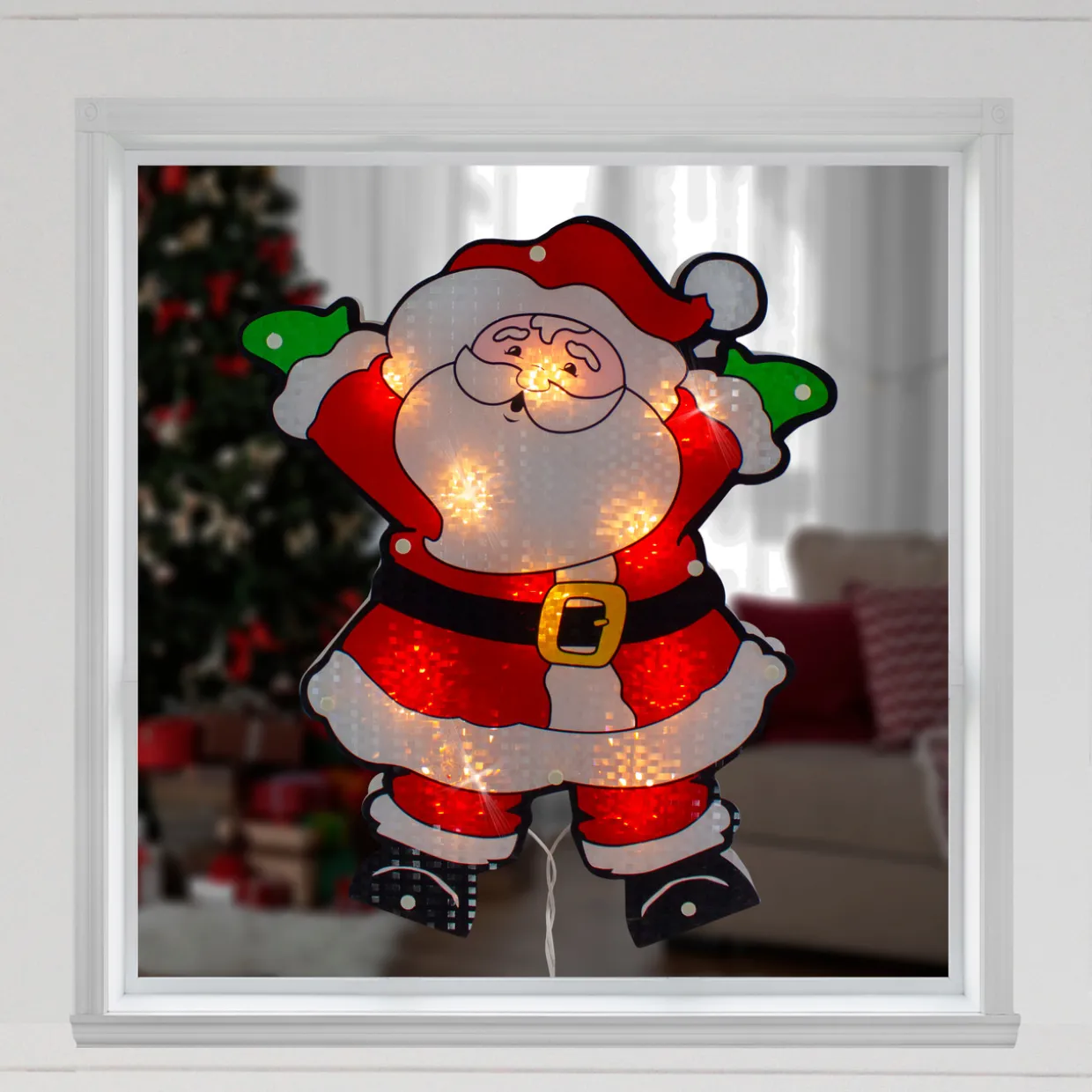 16.25" Lighted Holographic Santa Claus Christmas Window Silhouette