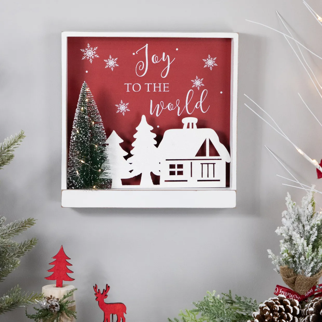 11.75" Lighted Joy To The World Wooden Christmas Wall Decoration