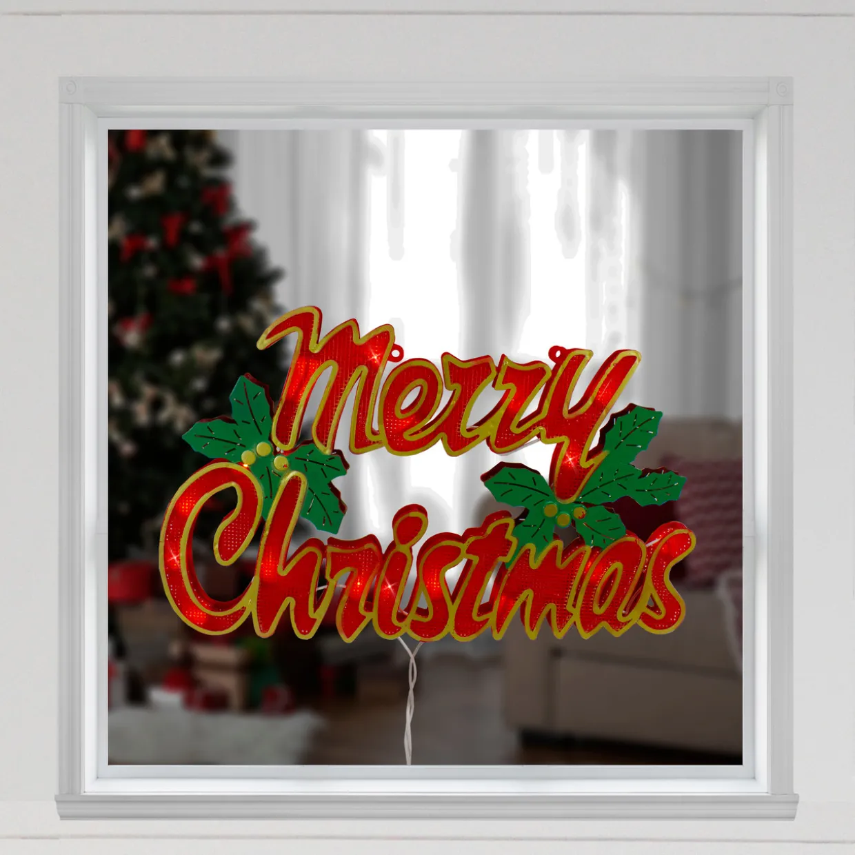 16.5" Lighted 'Merry Christmas' Window Silhouette