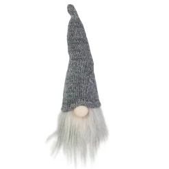 8" Lighted Metallic Gray Knit Gnome Head Christmas Ornament