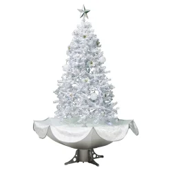 6' Lighted Musical Snowing Artificial Tinsel Christmas Tree, White LED Lights