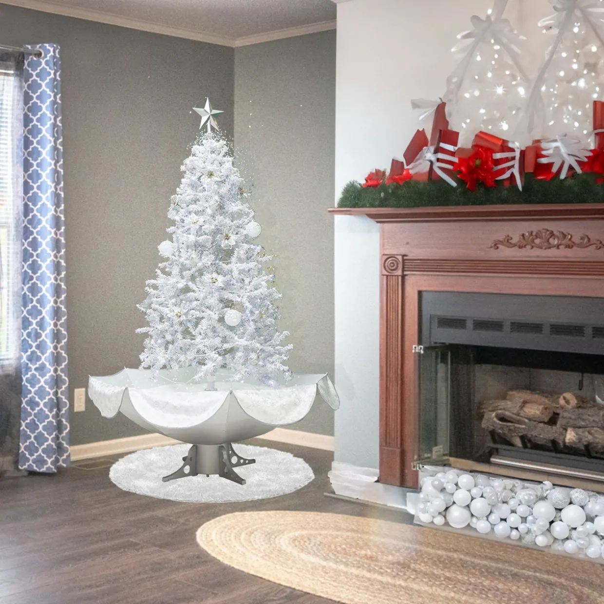 6' Lighted Musical Snowing Artificial Tinsel Christmas Tree, White LED Lights