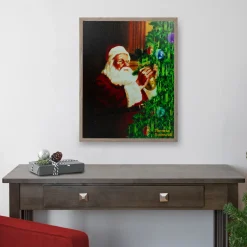 19" Lighted Norman Rockwell 'Santa Trimming Tree' Christmas Wall Art