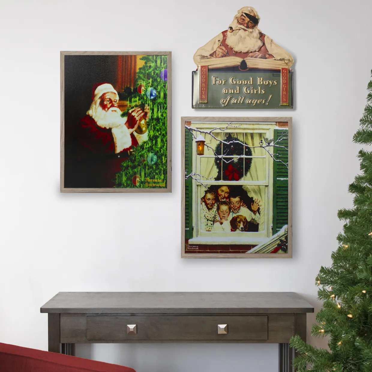 19" Lighted Norman Rockwell 'Santa Trimming Tree' Christmas Wall Art