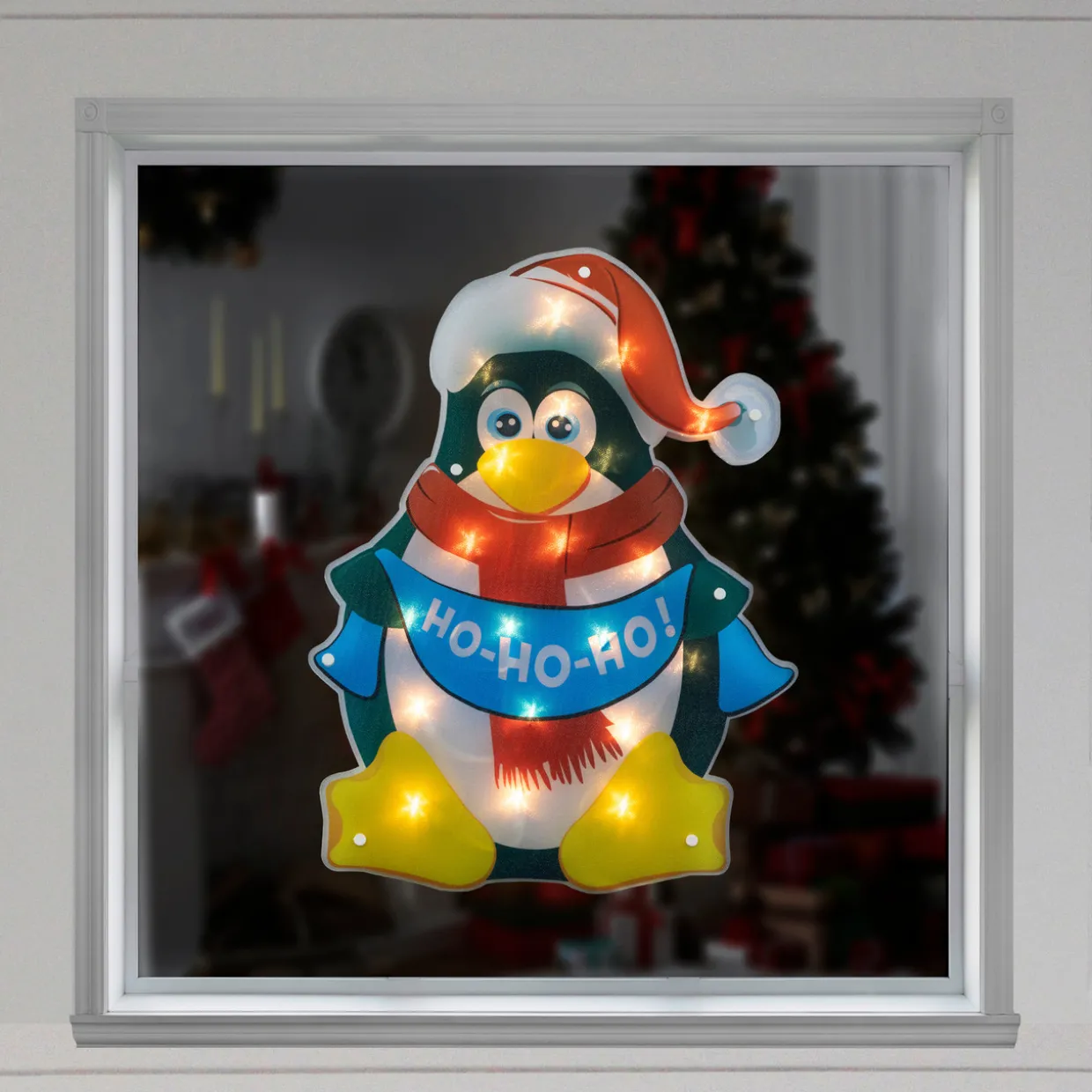 17.5" Lighted Penguin Christmas Window Silhouette