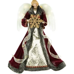 18" Lighted Red and Gold Angel in a Dress Christmas Tree Topper - Warm White Lights