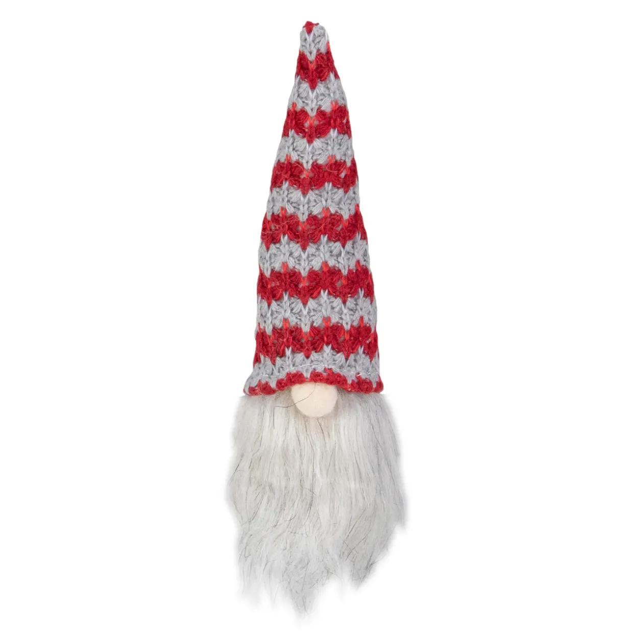 8" Lighted Red and Gray Knit Gnome Head Christmas Ornament