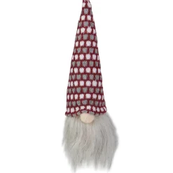 8" Lighted Red, White and Gray Knit Gnome Head Christmas Ornament