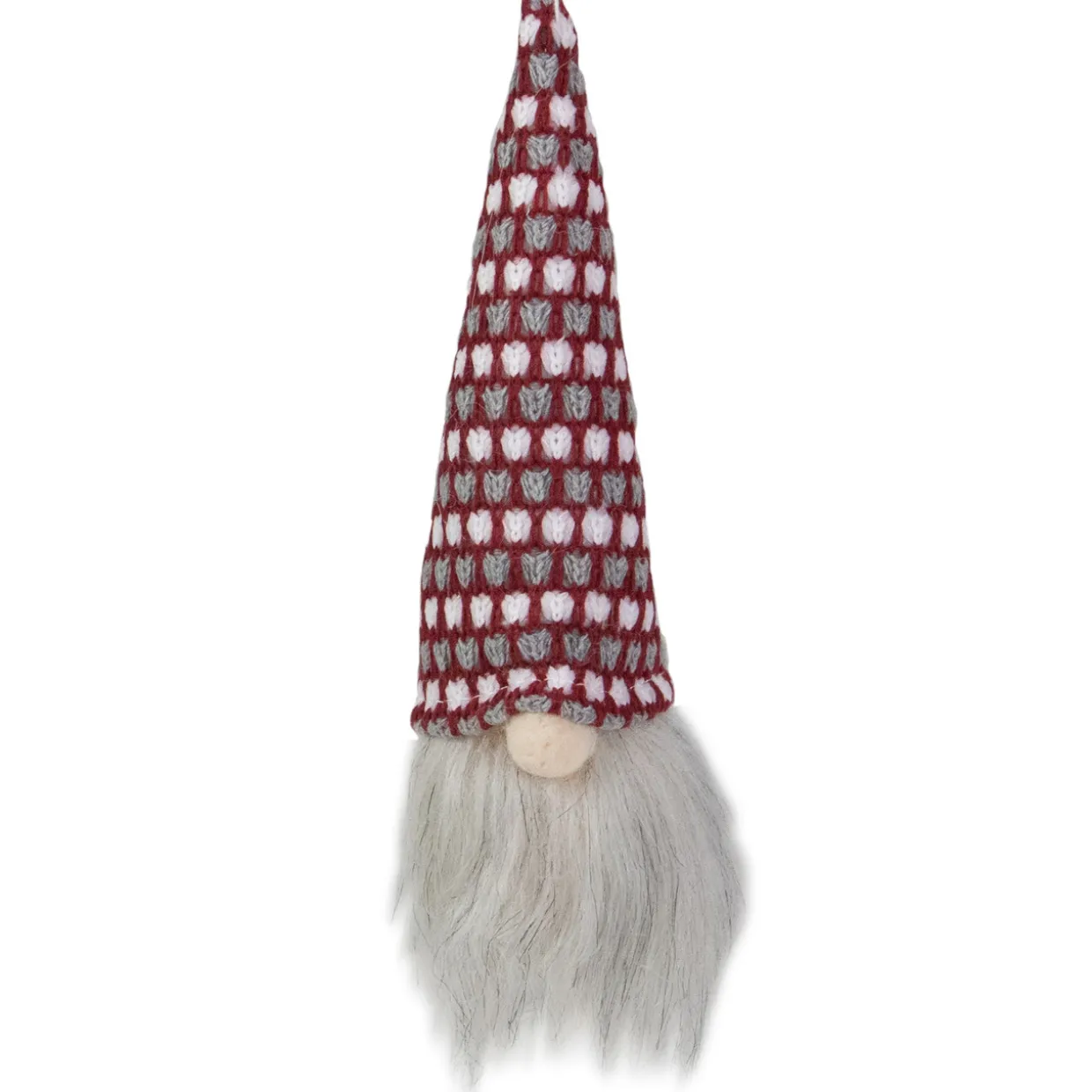 8" Lighted Red, White and Gray Knit Gnome Head Christmas Ornament