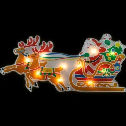 23" Lighted Santa and Reindeer Christmas Window Silhouette