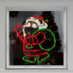 17.5" Lighted Santa Claus with Gift Sack Outdoor Christmas Window Silhouette