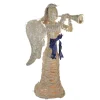 4.25' Lighted Silver and Beige Glitter Dusted Angel with Horn Outdoor Christmas Yard Art Decor