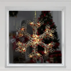 19" Lighted Silver Glittered Berry Rattan Snowflake Christmas Window Decoration