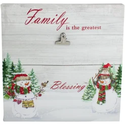 10" Lighted Snowman Family Blessing Christmas Canvas Wall Art with Photo Clip