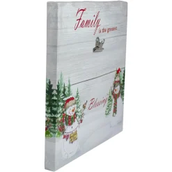 10" Lighted Snowman Family Blessing Christmas Canvas Wall Art with Photo Clip