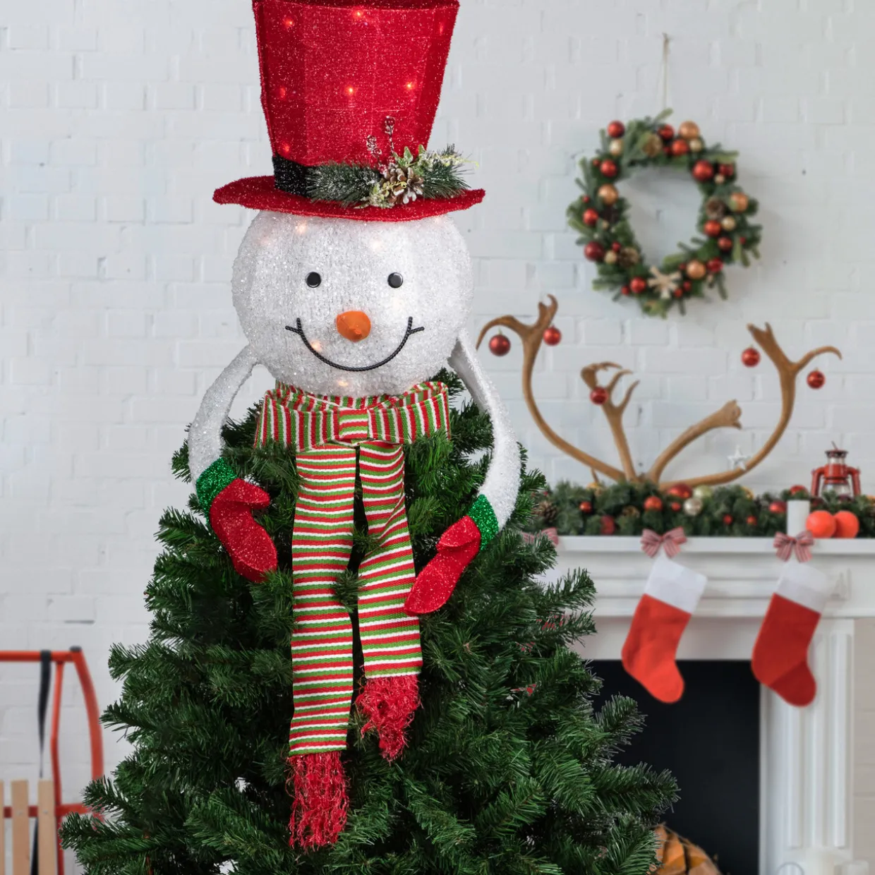 21.5" Lighted Snowman with Red Top Hat Christmas Tree Topper