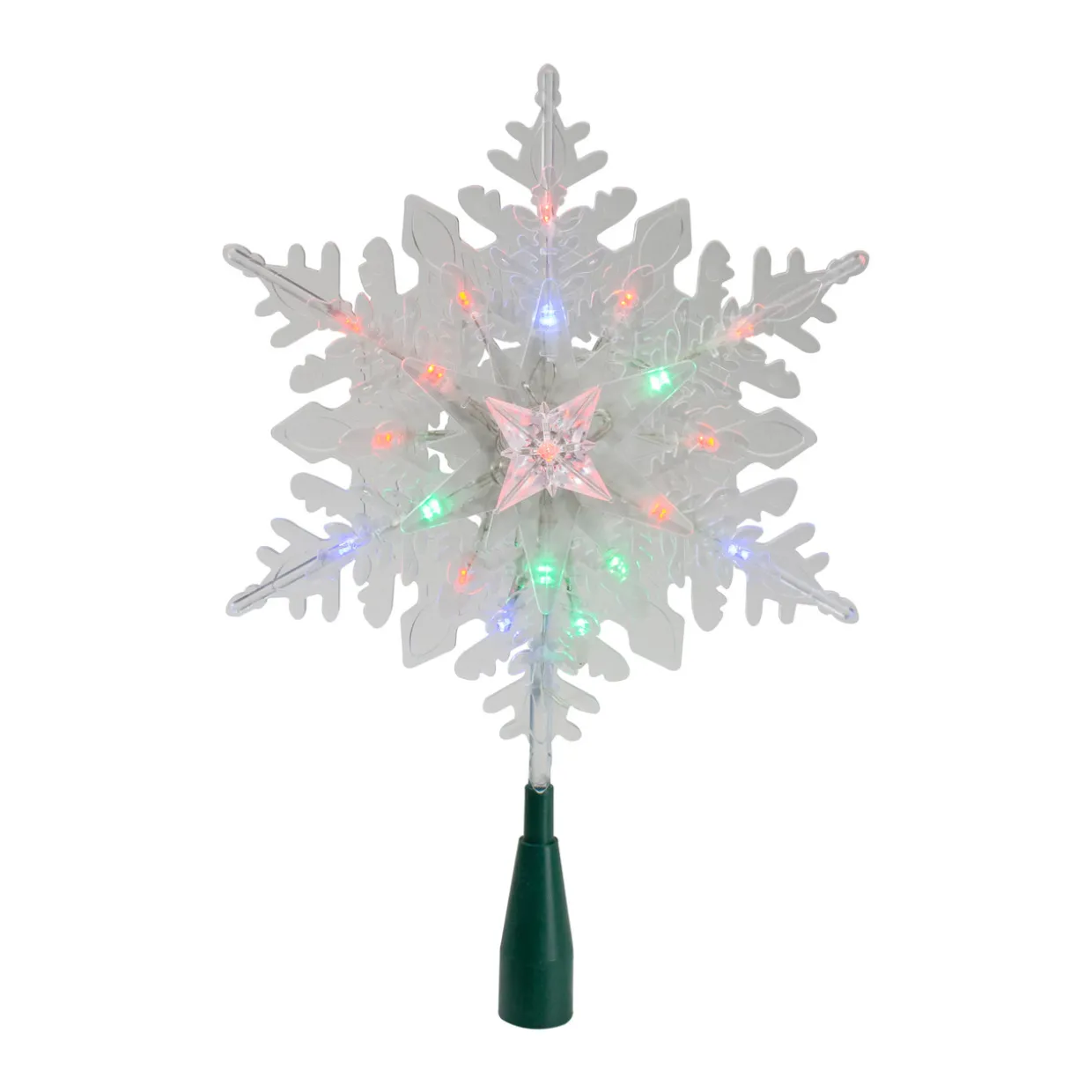 15" Lighted Three Dimensional Snowflake Christmas Tree Topper - Multi Colored Lights