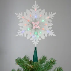 15" Lighted Three Dimensional Snowflake Christmas Tree Topper - Multi Colored Lights