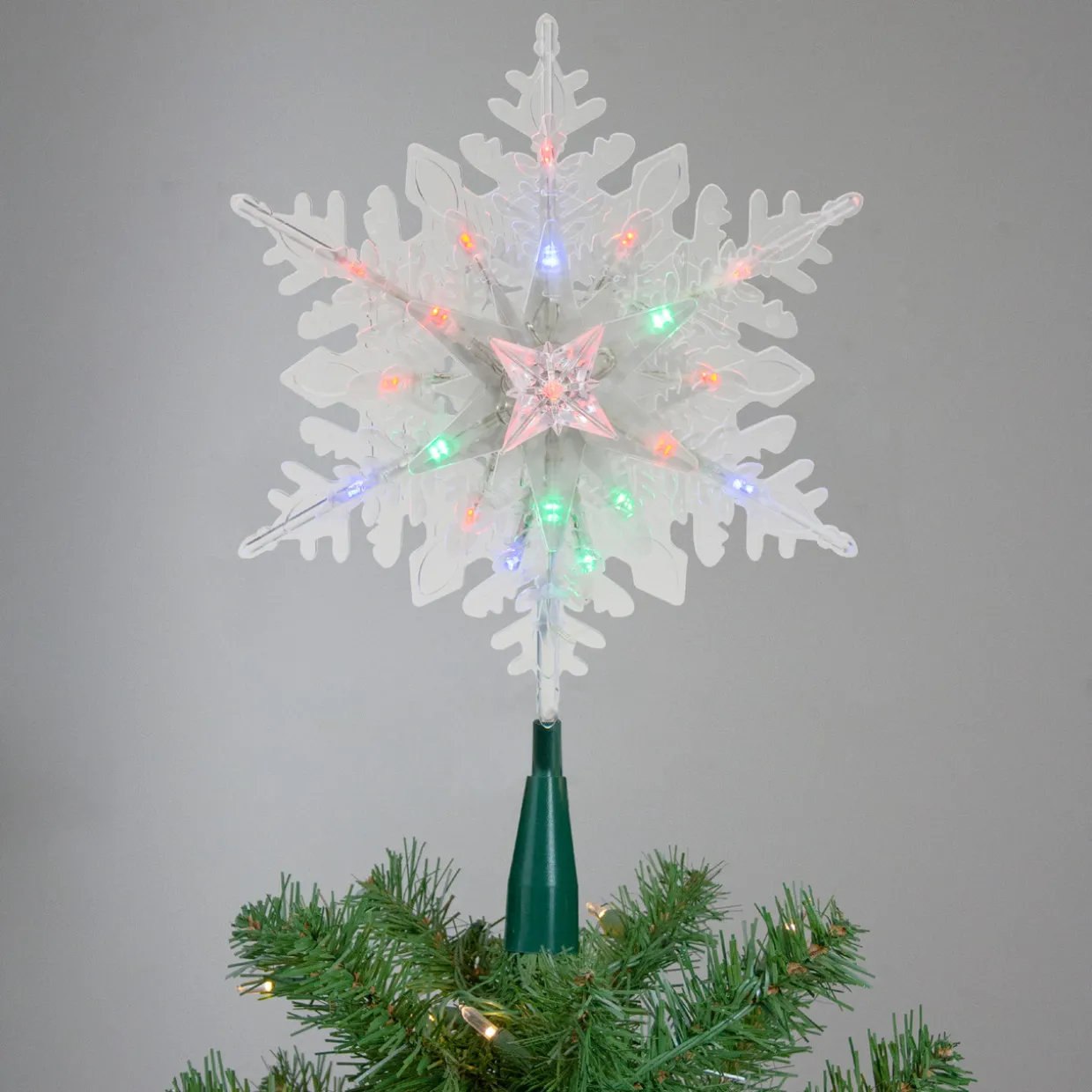 15" Lighted Three Dimensional Snowflake Christmas Tree Topper - Multi Colored Lights